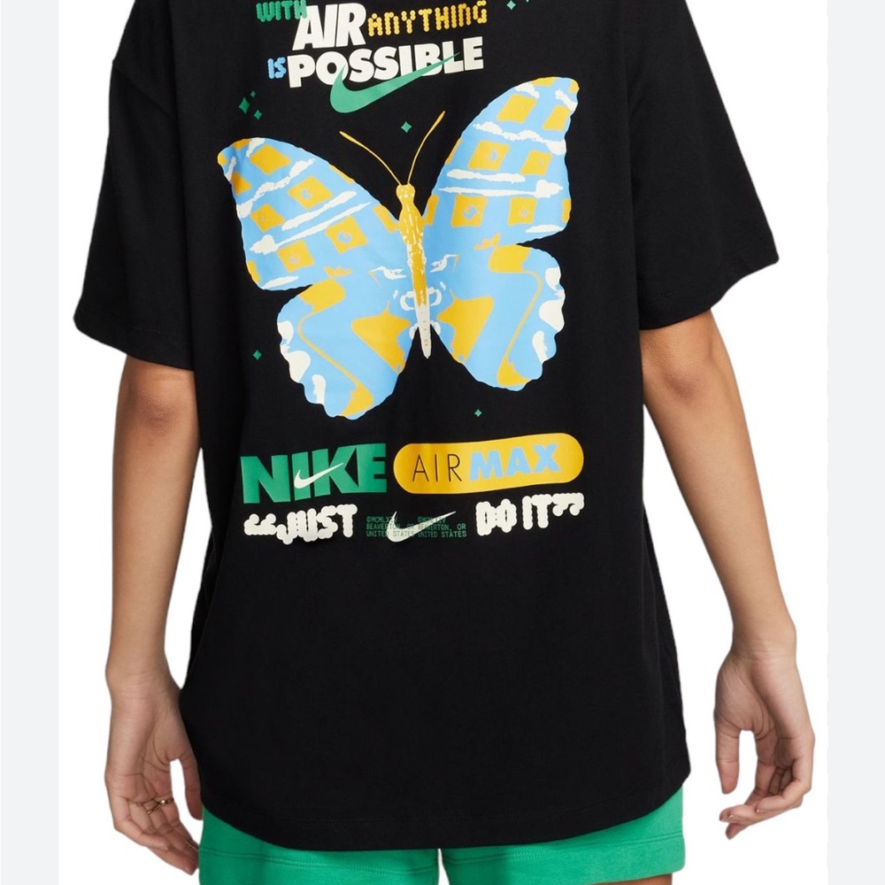 Nike Black Tee with Colorful Butterfly Graphic